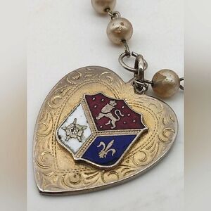 Heart Charm Coat of Arms Fleur de Lys Jewelry Silver Enamel Tone Vintage J Cora
